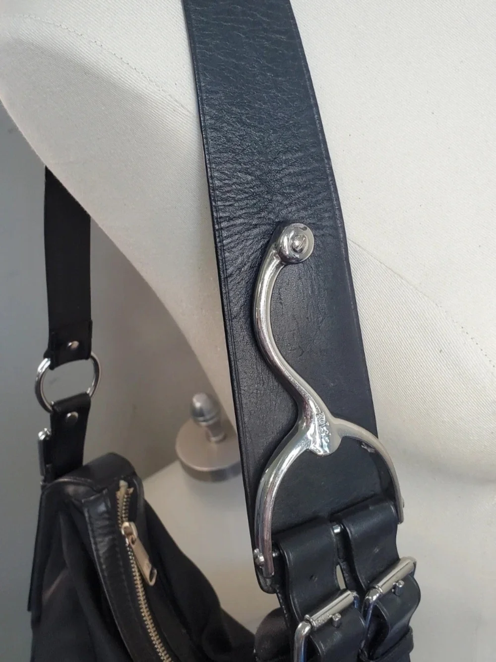 Ralph Lauren Nylon Leather Hobo Bag with Equestrian Deatils